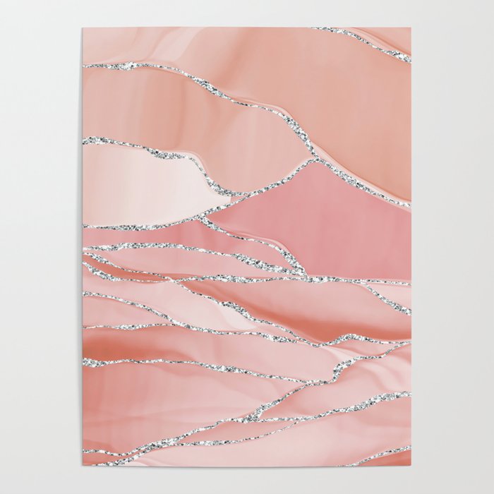 Blush Pink And Silver Scandinavian Marble Landscapes Poster