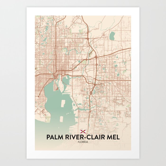 Palm RiverClair Mel, Florida, United States Vintage City Map Art