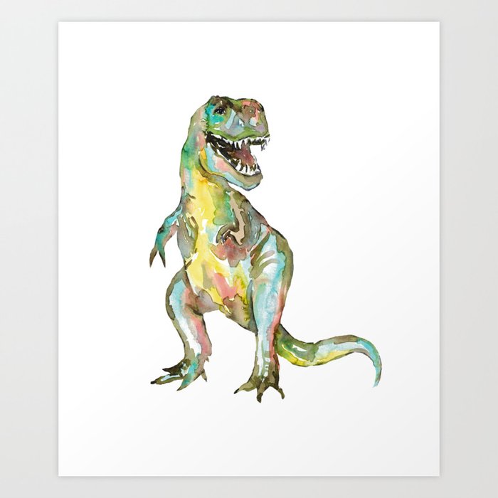 T-rex dinosaur painting watercolour  Art Print