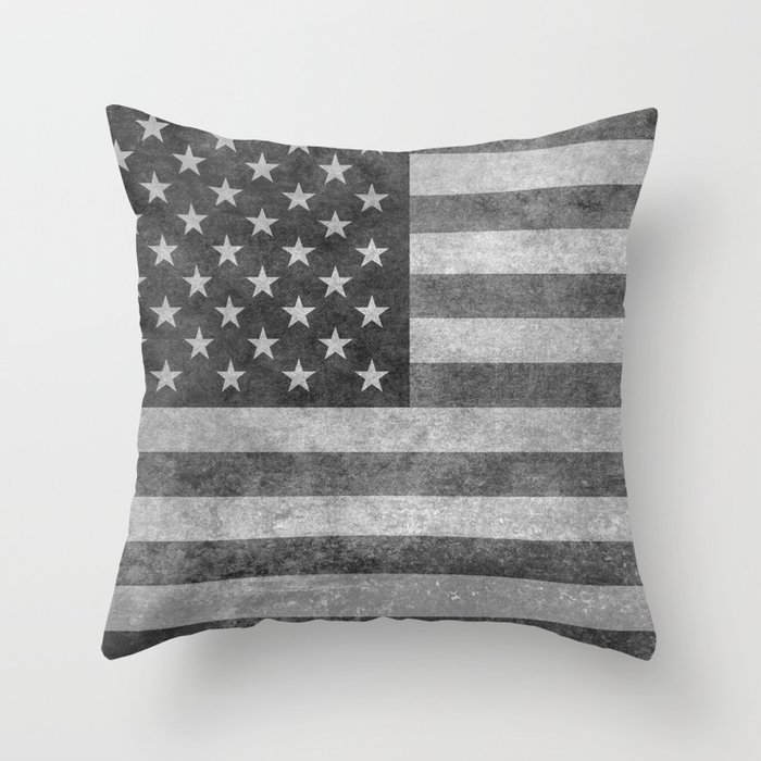 US flag - grungy B&W Throw Pillow
