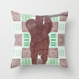 Cute smiling sloth hanging from tree branch Throw Pillow