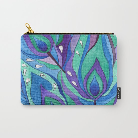 Watercolor . Abstraction . The peacock feather . 1 Carry-All Pouch