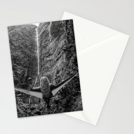 Mahalo; lost in the wilderness amid the waterfalls and tropics; blond female taking in the island natural sights black and white photograph - photography - photographs Stationery Card