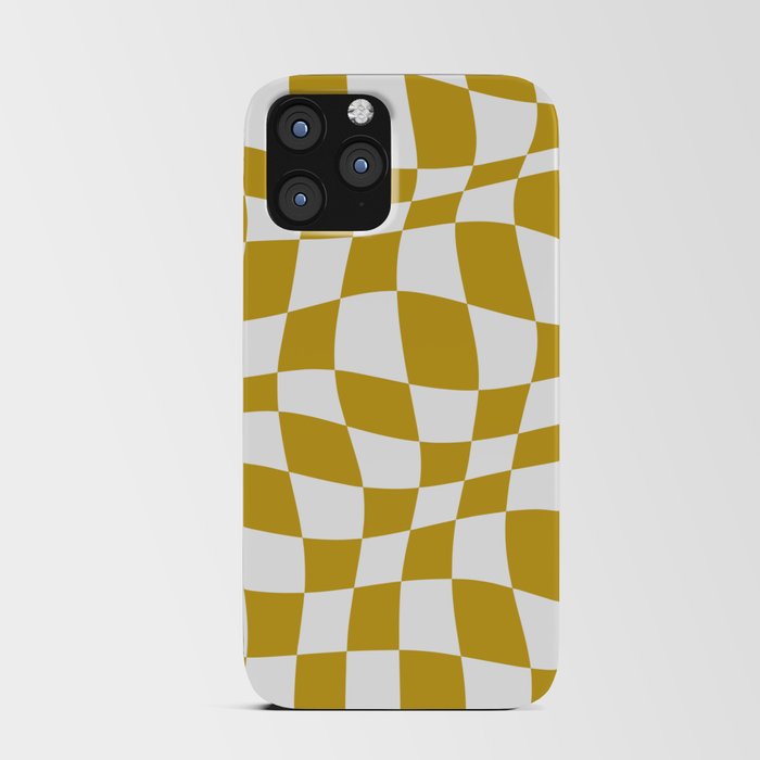 Warped Checkered Pattern (mustard yellow/white) iPhone Card Case