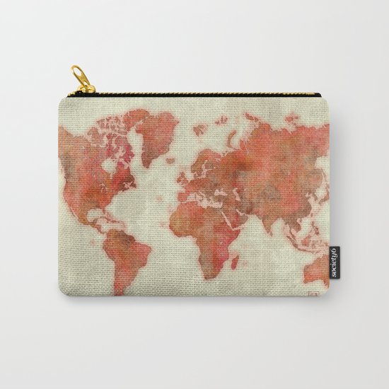 World Map Red Carry-All Pouch