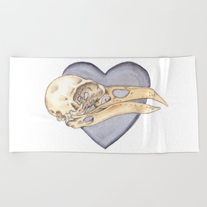 Raven skull and Black Heart - "My dark Valentine" Painting Beach Towel
