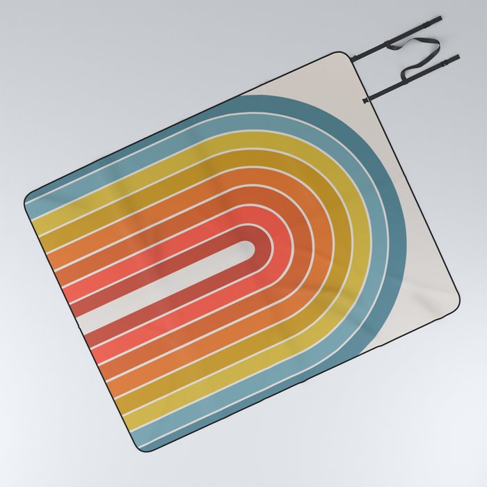 Gradient Arch - Rainbow II Picnic Blanket | Graphic-design, Geometric, Arches, Bright, Vibrant, Rainbow, Blue, Yellow, Orange, Abstract