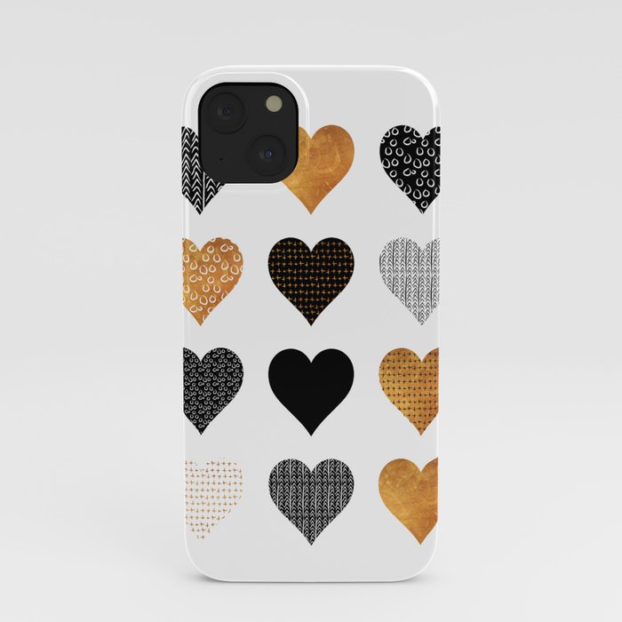 Gold, black, white hearts iPhone Case