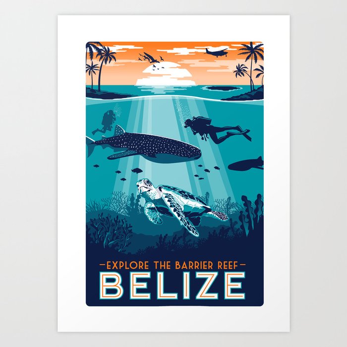 Belize Travel Poster Vintage Tropical Reef Art Print By