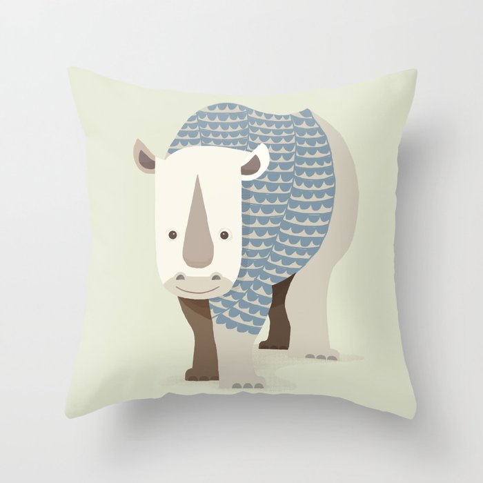 Whimsical Rhinoceros Throw Pillow
