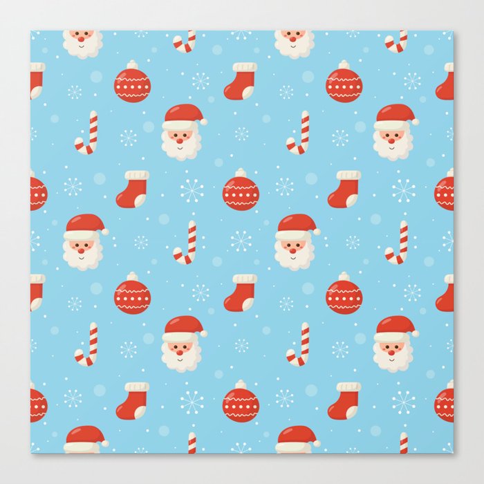 Cute Christmas Doodle Seamless Pattern on Blue Background Canvas Print