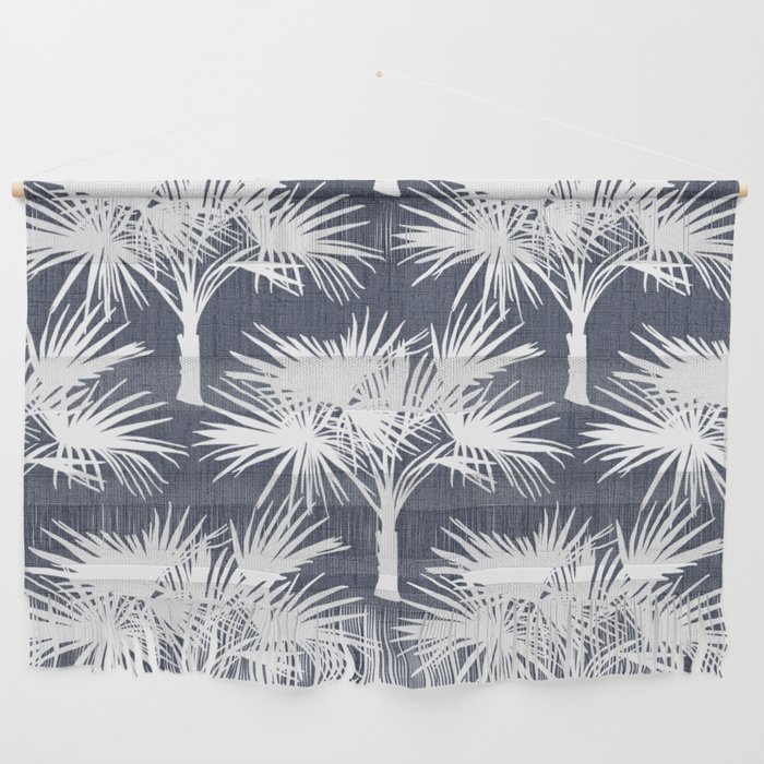 70’s Tropical Palm Trees White on Navy Wall Hanging