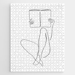 Reading Naked n.2 Jigsaw Puzzle | Digital, Lines, Sketch, Sitting, Woman, Nude, Figure, Feminine, Book, Pose 
