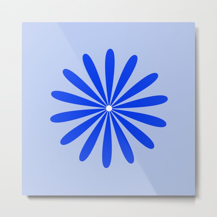 Big Daisy Retro Minimalism in Royal Blue, White, and Light Blue Metal Print