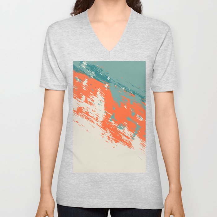 Brush - Abstract Colourful Art Design in Orange and Green V Neck T Shirt