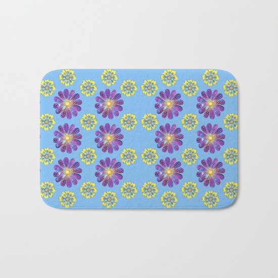 A Purple and Yellow Flower Pattern Bath Mat