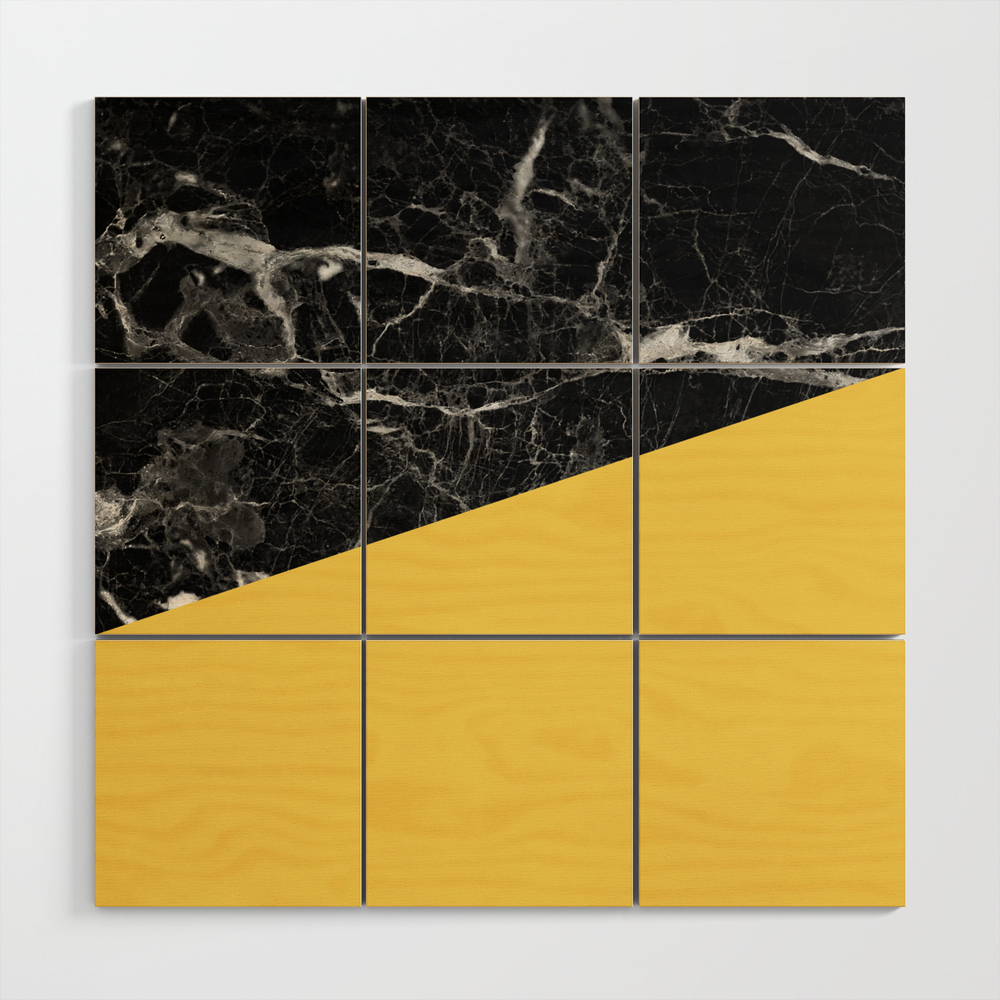 Black Marble And Primrose Yellow Color Wood Wall Art by Calacatta