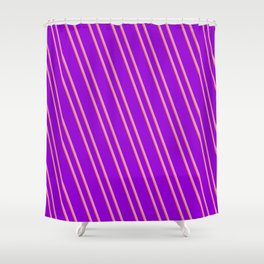 [ Thumbnail: Dark Violet, Plum & Coral Colored Stripes/Lines Pattern Shower Curtain ]