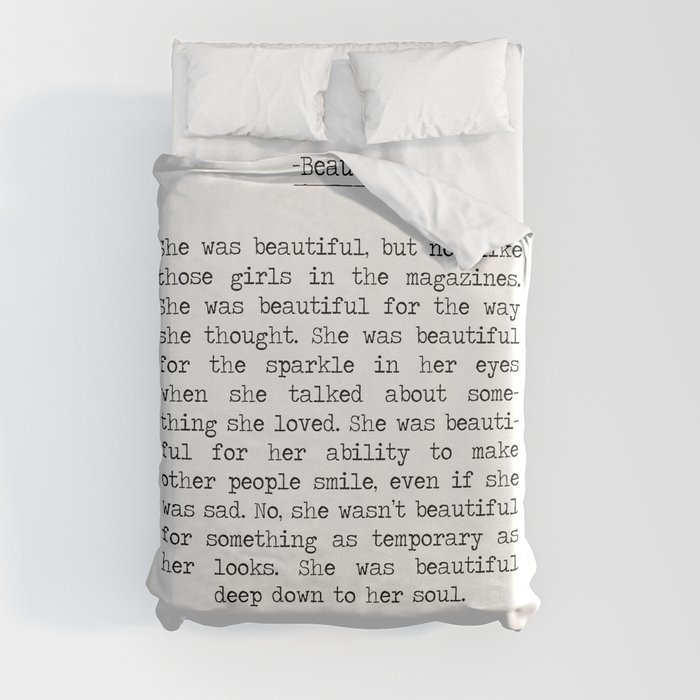 She was beautiful F. Scott Fizgerald typographical quote art print Duvet Cover