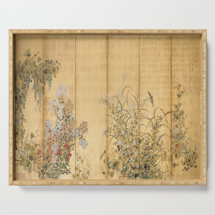 Japanese Edo Period Six-Panel Gold Leaf Screen - Spring and Autumn Flowers Serving Tray