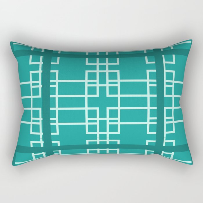 Midcentury Modern Geometric Turquoise Rectangular Pillow