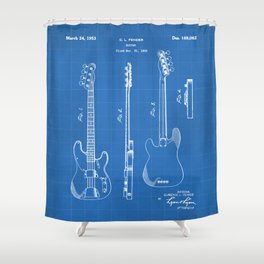 Bass Guitar Patent - Bass Guitarist Art - Blueprint Shower Curtain