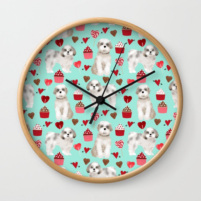 Shih Tzu valentines day pattern for dog lover with cute shih tzu puppy love by pet friendly Wall Clock