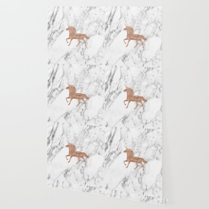 Rose Gold Unicorn On Marble Wallpaper By Peggieprints Society6