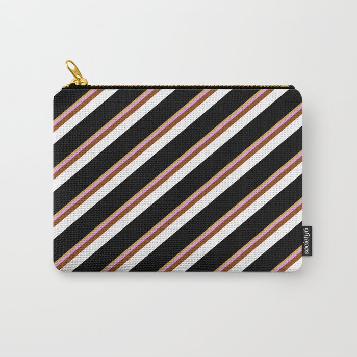 Eye-catching Goldenrod, Plum, Brown, White & Black Colored Stripes Pattern Carry-All Pouch
