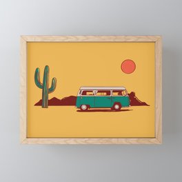 Desert Dachshund in Van with Saguaro Framed Mini Art Print