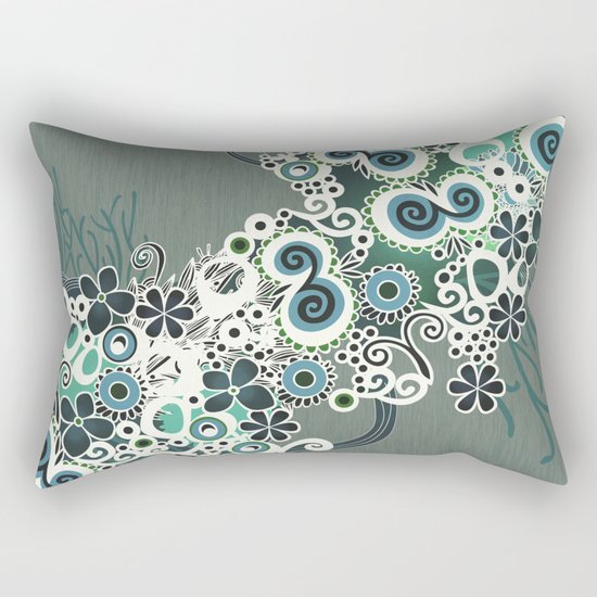 Diagonal flower – blue and green fiber Rectangular Pillow