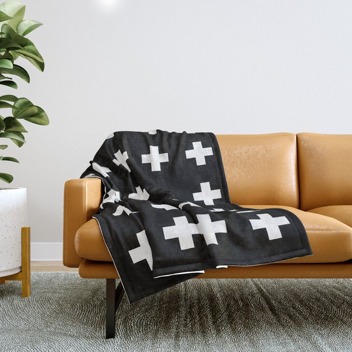 Swiss Cross Black Throw Blanket