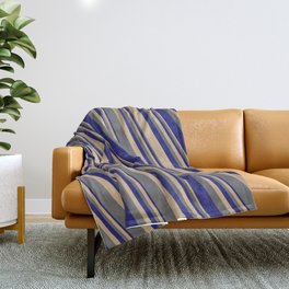 [ Thumbnail: Tan, Dim Gray, and Midnight Blue Colored Lined Pattern Throw Blanket ]