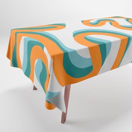 Enae - Green and Orange Retro Ribbon Swirl Pattern on White Tablecloth