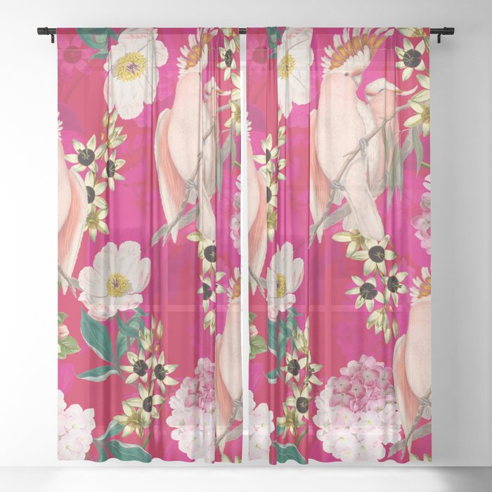 Vintage & Shabby Chic - Tropical Bird Flower Garden Sheer Curtain by ...
