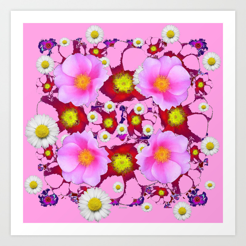 Modern Art Purple Red Fuchsia Flowers Pink Modern Art Design
