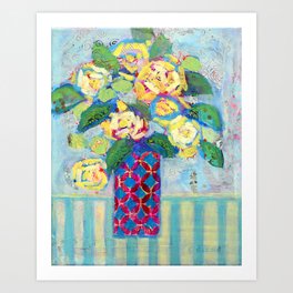 Yellow Roses in Vase Collage Art Print