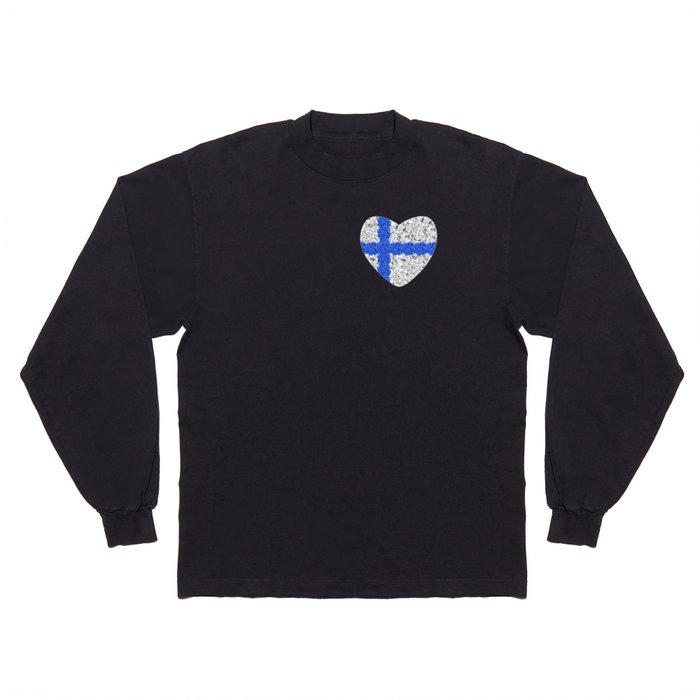 Floral heart-shaped national flag of Finland Long Sleeve T Shirt