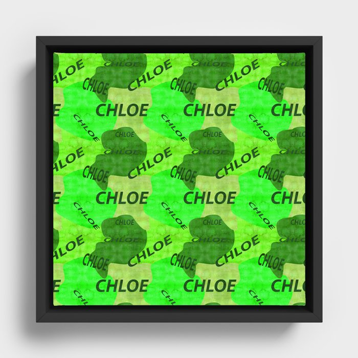 pattern with the name Chloe in green colors and watercolor texture Framed Canvas