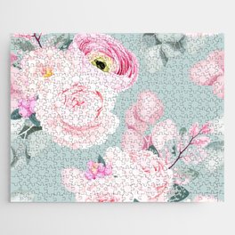 Pastel Pink Floral Morning Mists Jigsaw Puzzle