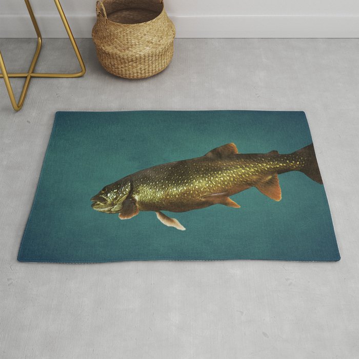 Trout on Teal Blue Rug