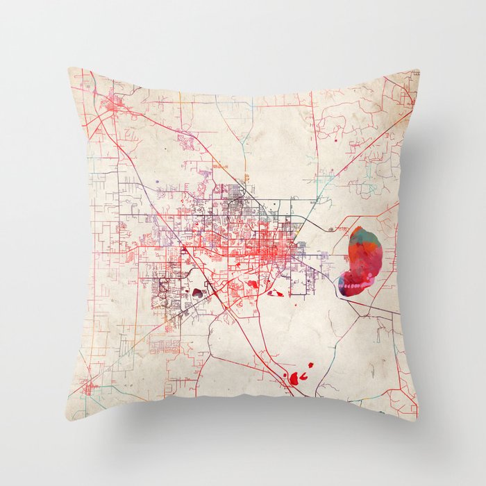 Gainesville map Florida painting Throw Pillow