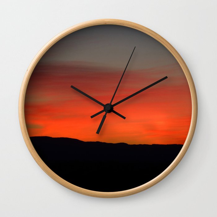 Perfectly Natural Fiery Abstract Sunset Landscape Wall Clock