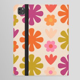 Flower Market Colorful Retro 60s 70s Floral Lime Orange Pink Cream iPad Folio Case