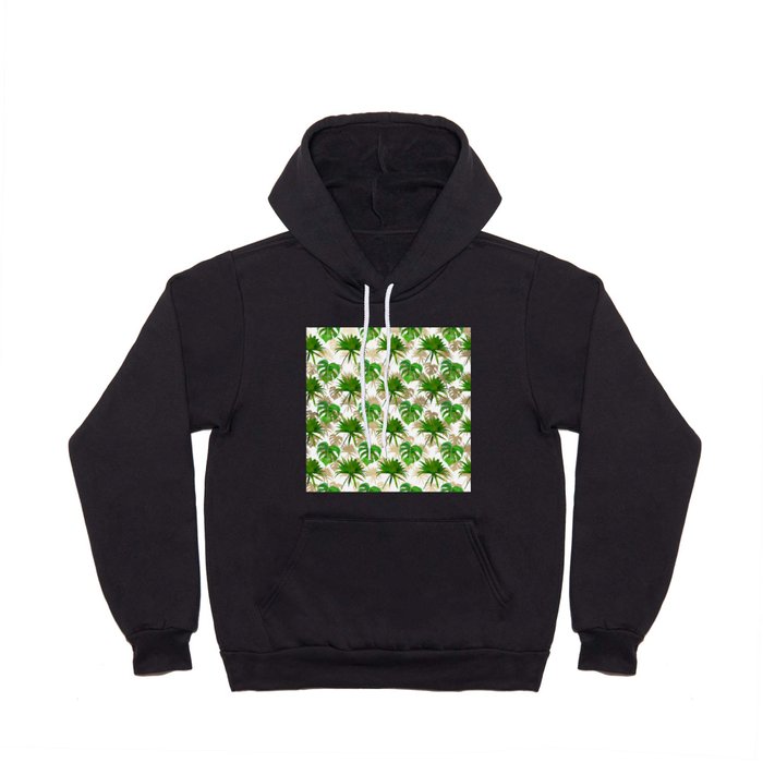 Tropical green gold watercolor palm tree monstera leaves  Hoody