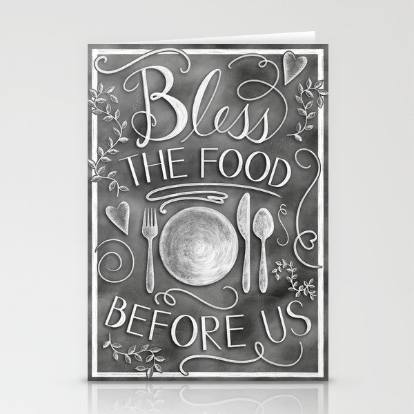 "Bless The Food Before Us" Chalkboard Kitchen Art Stationery Cards