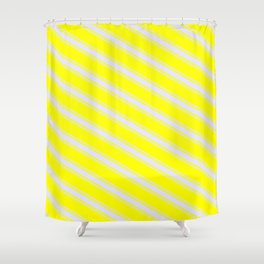 [ Thumbnail: Yellow and Lavender Colored Striped Pattern Shower Curtain ]