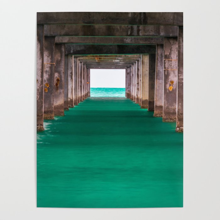 Beach Pier Green Print Poster