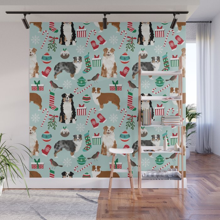 Australian Shepherd christmas festive holiday dog breed gifts for holidays Wall Mural