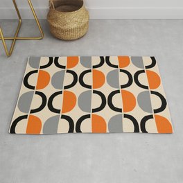 Mid Century Modern Half Circle Pattern 548 Beige Black Gray and Orange Area & Throw Rug